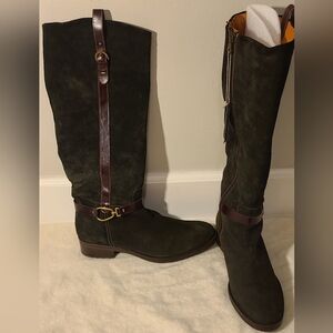 Pedro Miralles forest green leather riding boots with brown leather accents